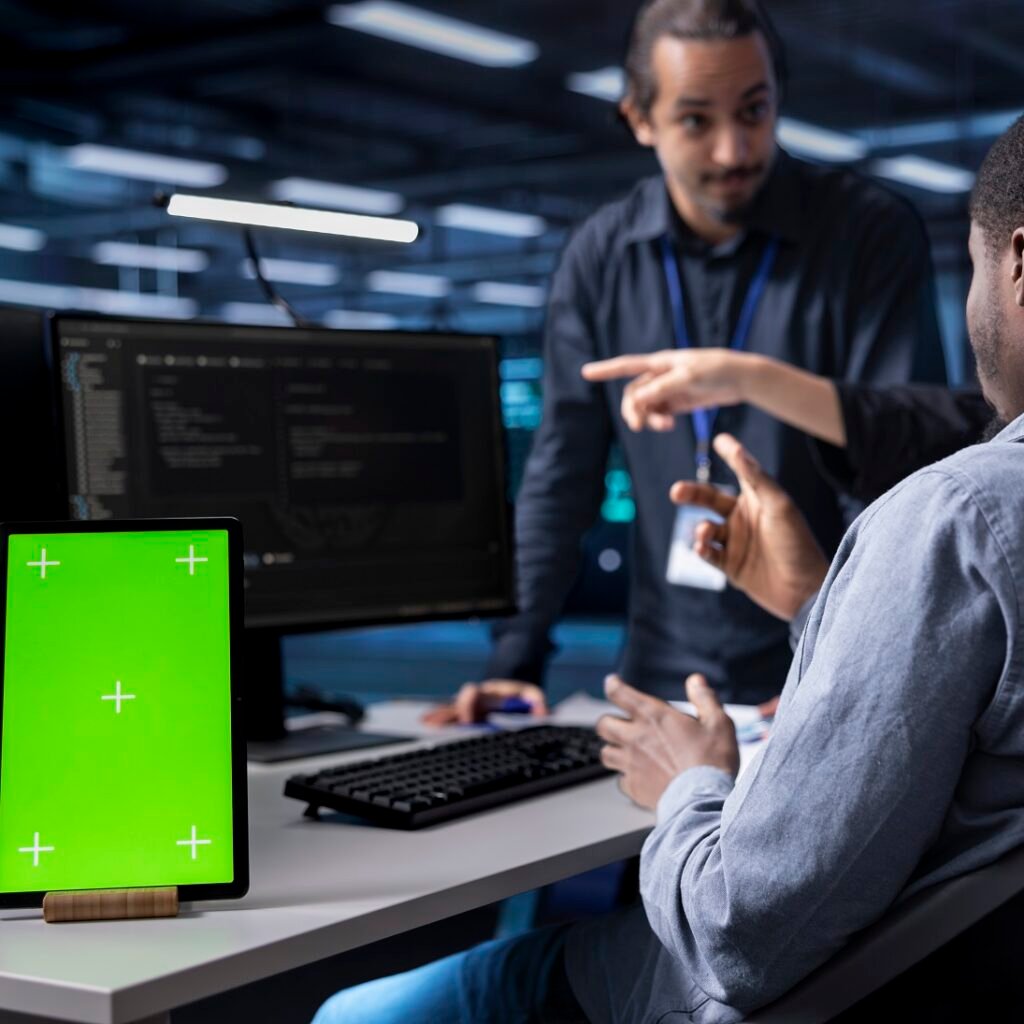 Multiethnic Team Using Green Screen Tablet To Over MVKF9J9 1024x1024